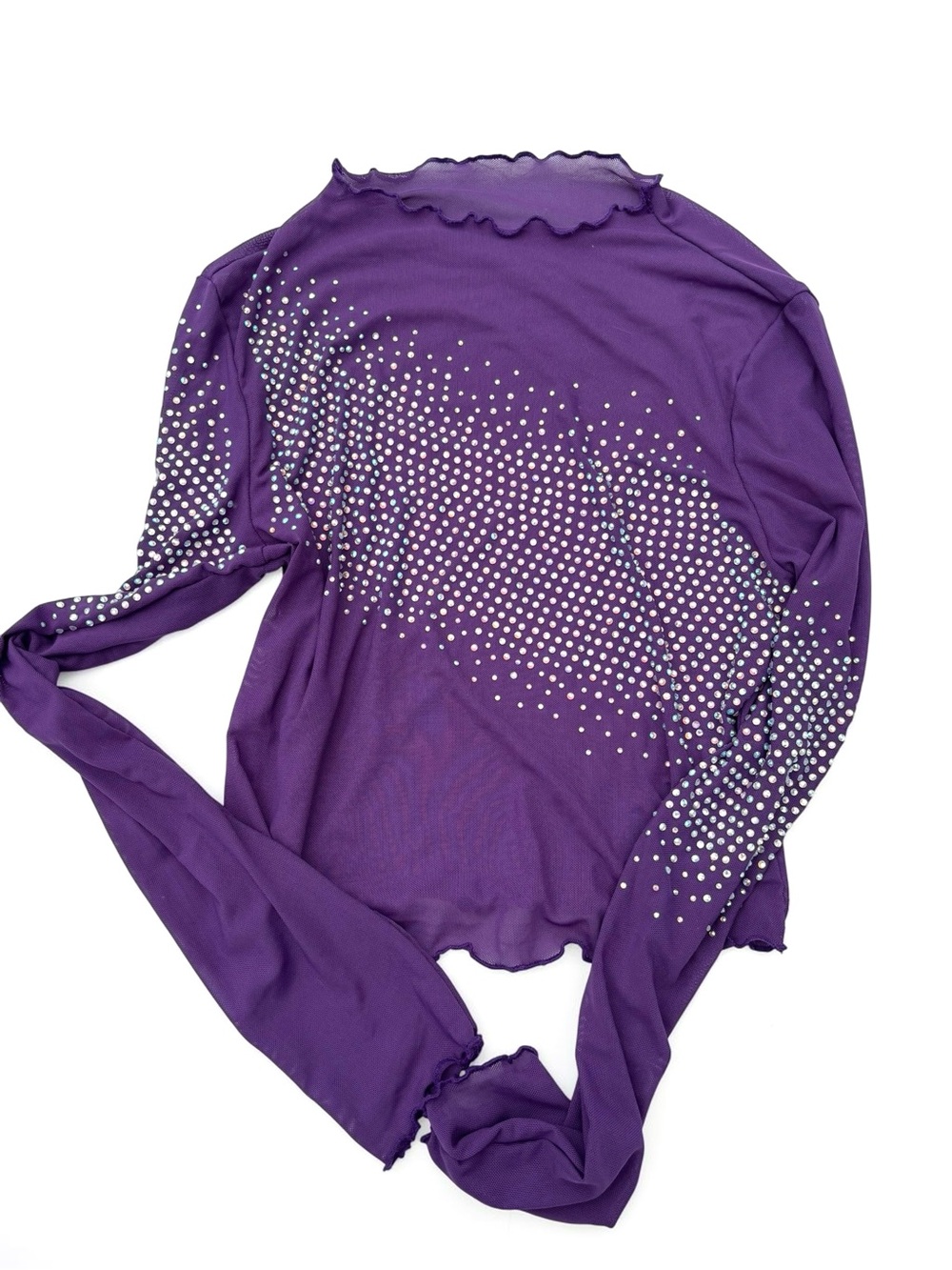 Purple Rhinestone Sheer Mesh Top Y2K Pop Princess Bratz Lizzie McGuire Sequins S